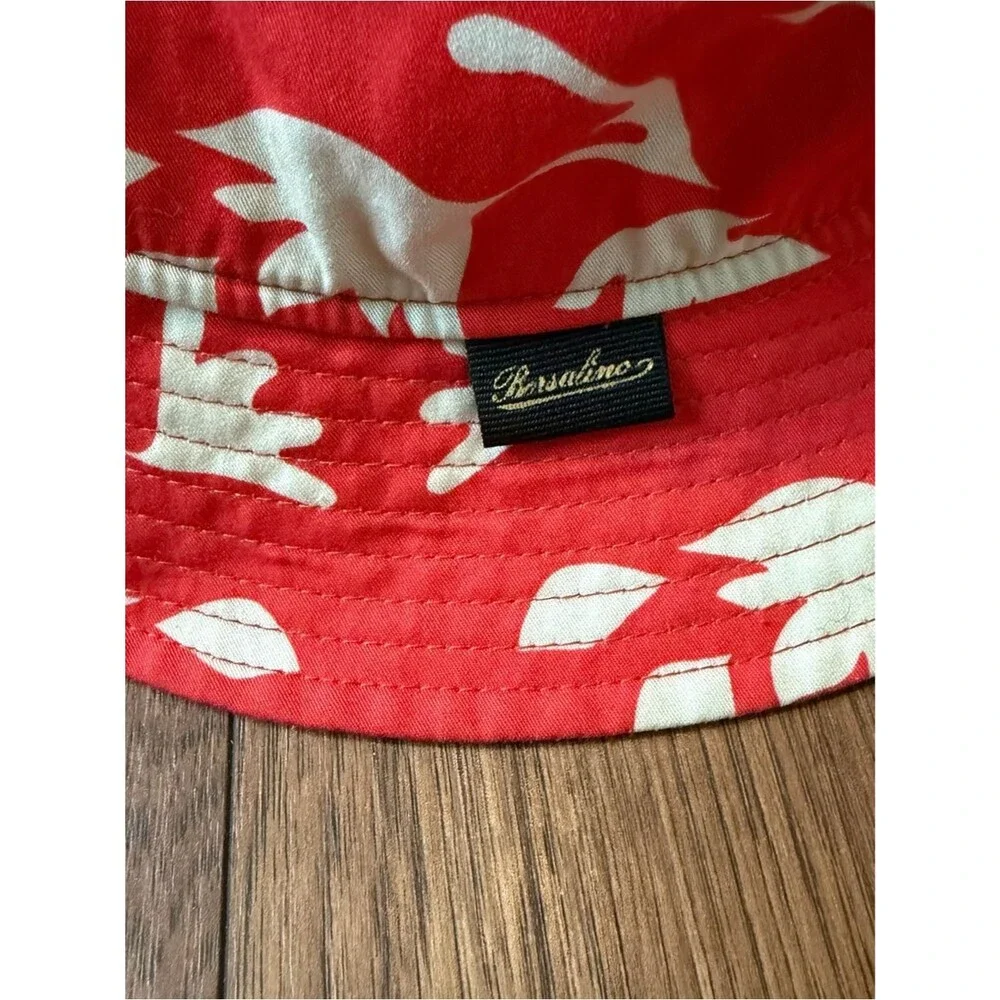 Borsalino Mistero Bucket Hat Red Floral Unisex Medium Cotton Summer MSRP $225